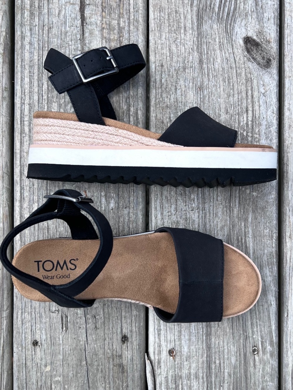TOMS Diana Wedge Sandal, genuine leather, adjustable buckle